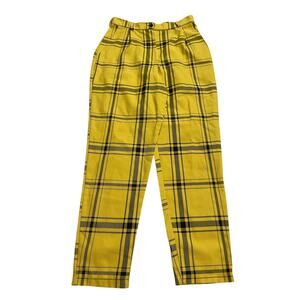 LTT Pleated Trouser Pants Plaid High Rise Womens Sz Medium Yellow Black UK Punk
